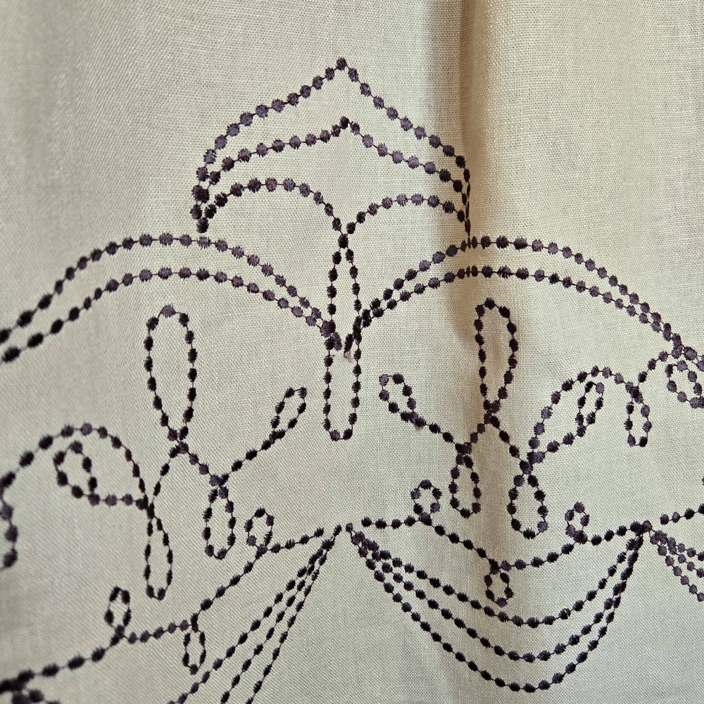 Linen Peasant Skirt Beige w Brown Embroidery Knee Length / Sz 12 - Picture 11 of 11
